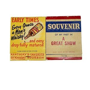 Vintage 2 Giant Matchbooks A Great Show War Time and Early Times Whisky